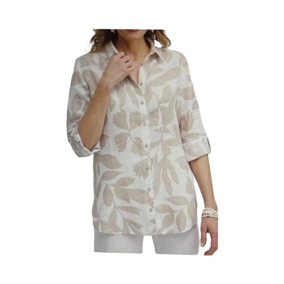 CHICO’S LINEN ETCHED LEAF TUNIC - Picture 1 of 8
